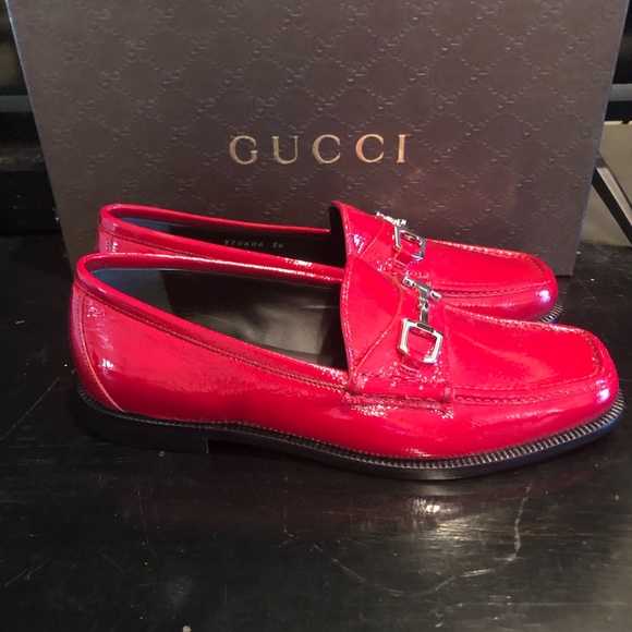 GUCCI LOAFERS NWT red patent leather/silver hardware Size-8 - Picture 9 of 15
